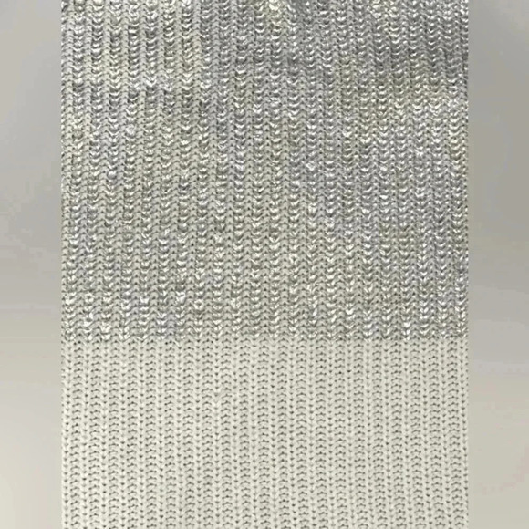 -Chico’s Sweater Metallic Silver and Cream Mock Zipper Neck Sweater Size Medium - Picture 9 of 13